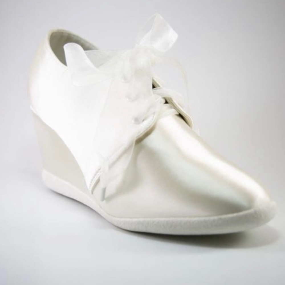 Emzee Belle Satin Wedge Bridal Sneaker 3 inch heel